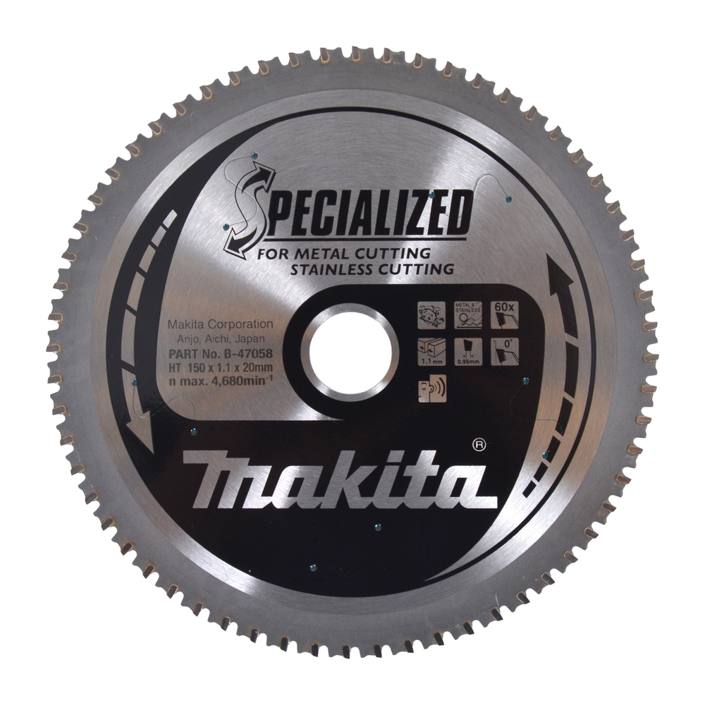 T.C.T hammastega saeketas metalli lõikamiseks 150X1.1X20mm 0° T60 SPECIALIZED; Roostevabateras – Makita