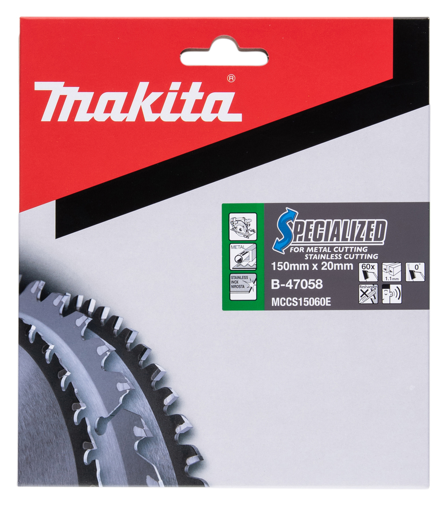 T.C.T hammastega saeketas metalli lõikamiseks 150X1.1X20mm 0° T60 SPECIALIZED; Roostevabateras – Makita
