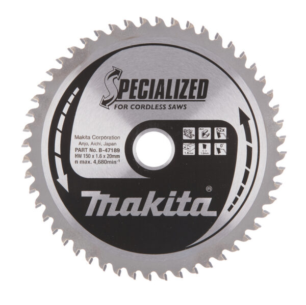T.C.T hammastega saeketas alumiiniumi lõikamiseks 150X1.6X20mm 0° T52 SPECIALIZED saeketas akusaagidele – Makita