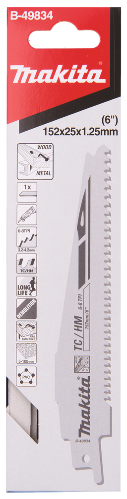Univ.saetera TC/HM 152x1,25mm, (6-8tpi), 1tk. kruvidega puit, met. , KLAASPLAST(<100 mm) – Makita
