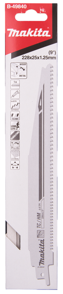 Univ.saetera TC/HM 228x1,25mm, (6-8tpi), 1tk., kruvidega puit, met., klaasplast (<175 mm) – Makita