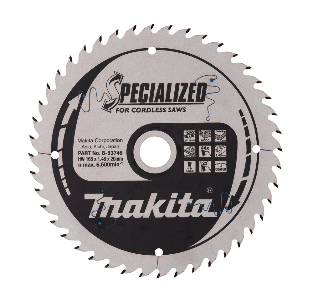 T.C.T hammastega saeketas puidu/MDF-i/laminaadi lõikamiseks 165X1.45X20mm 23° T44 SPECIALIZED saeketas akusaagidele – Makita