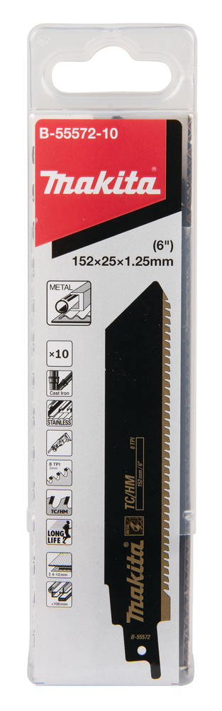 Univ.saetera TC/HM 152x1,25mm (8tpi) 10tk., metall 4-12mm, metall torud <100mm – Makita