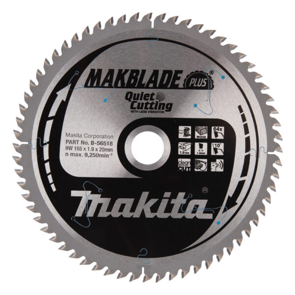 T.C.T hammastega saeketas puidu lõikamiseks 165X1.9X20mm 10° T64 MAKBLADE PLUS – Makita