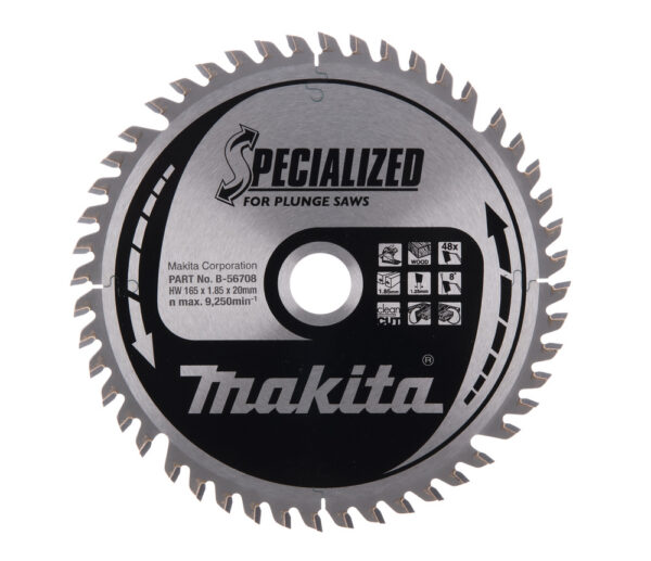 T.C.T hammastega saeketas puidu lõikamiseks 165X1.85X20mm 8° T48 SPECIALIZED saeketas sukelduslõigetele – Makita