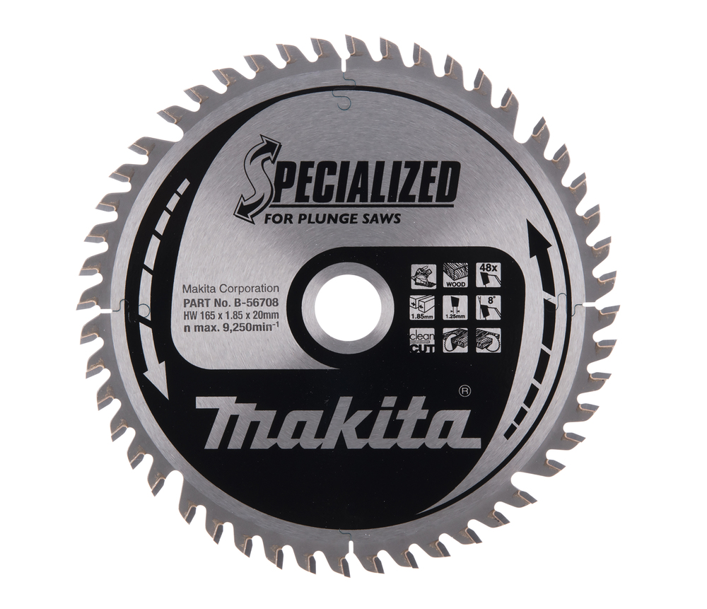 T.C.T hammastega saeketas puidu lõikamiseks 165X1.85X20mm 8° T48 SPECIALIZED saeketas sukelduslõigetele – Makita