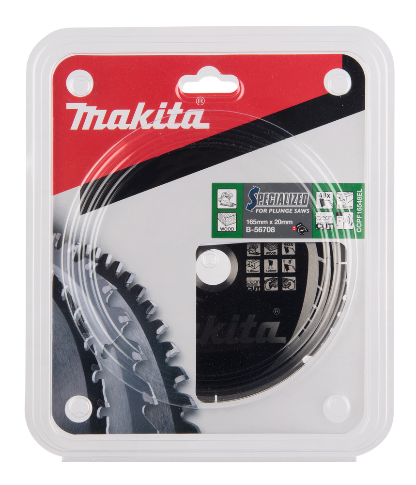 T.C.T hammastega saeketas puidu lõikamiseks 165X1.85X20mm 8° T48 SPECIALIZED saeketas sukelduslõigetele – Makita