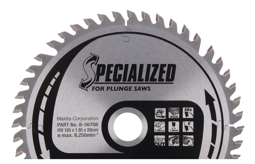 T.C.T hammastega saeketas puidu lõikamiseks 165X1.85X20mm 8° T48 SPECIALIZED saeketas sukelduslõigetele – Makita