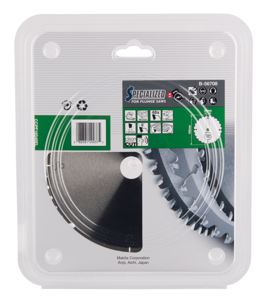 T.C.T hammastega saeketas puidu lõikamiseks 165X1.85X20mm 8° T48 SPECIALIZED saeketas sukelduslõigetele – Makita