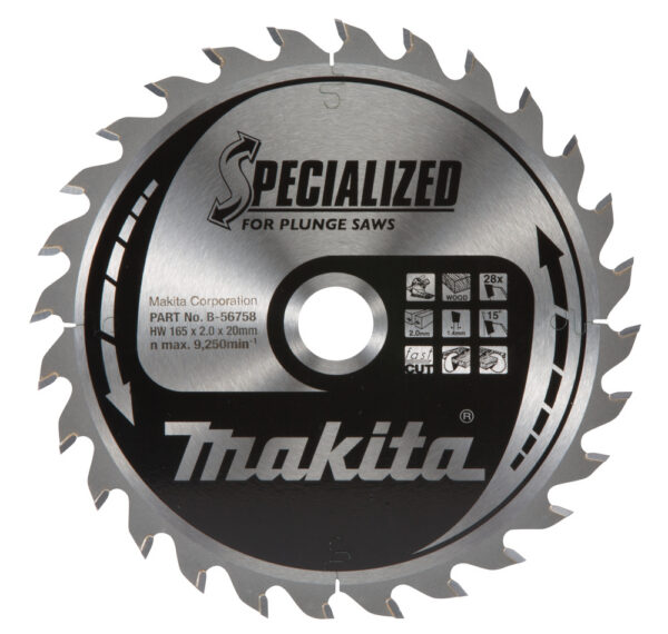 T.C.T hammastega saeketas puidu lõikamiseks 165X2X20mm 15° T28 SPECIALIZED saeketas sukelduslõigetele – Makita