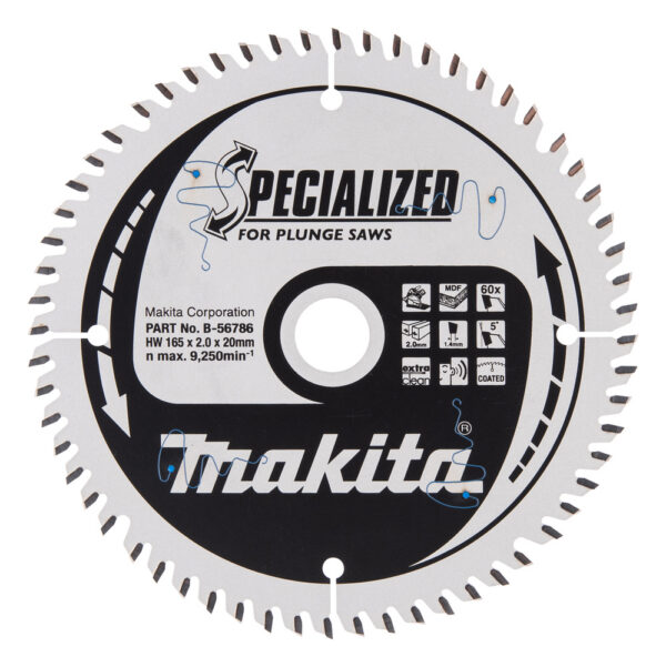 T.C.T hammastega saeketas MDF-i/laminaadi-I lõikamiseks 165X2X20mm 5° T60 SPECIALIZED saeketas sukelduslõigetele – Makita