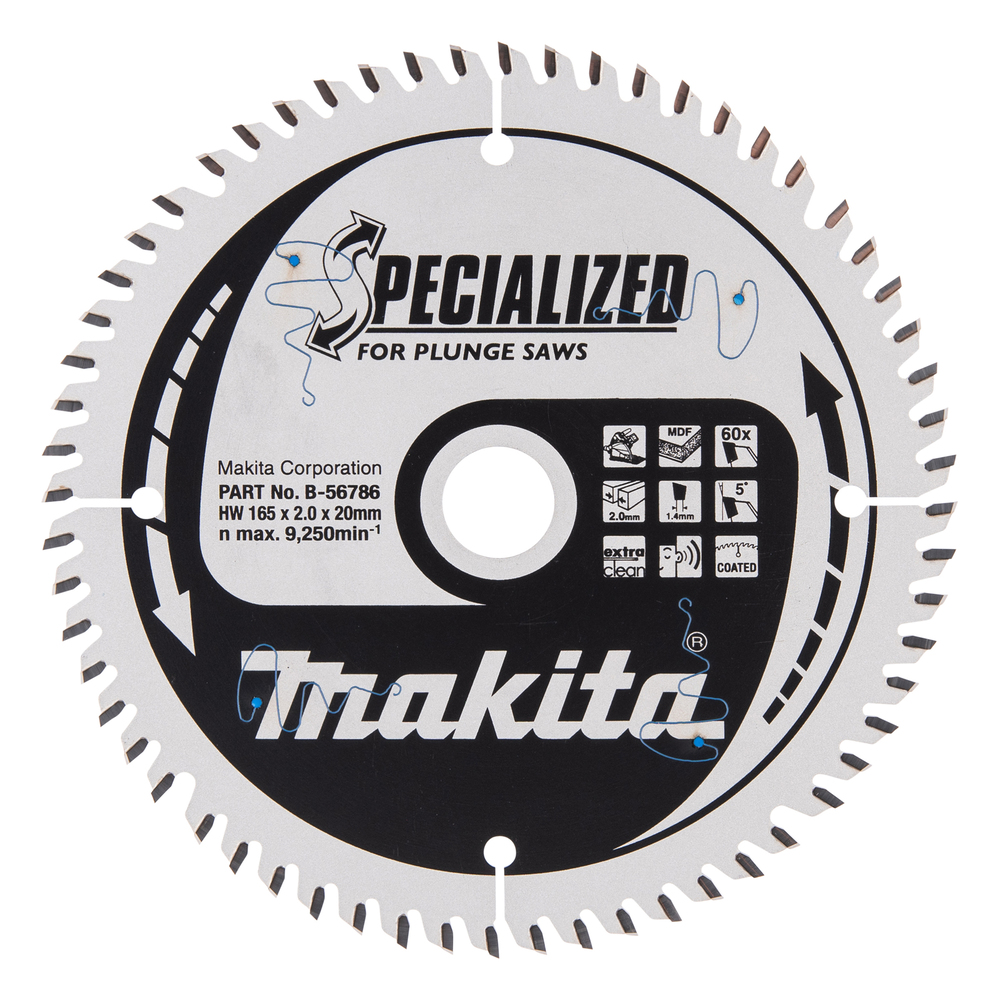 T.C.T hammastega saeketas MDF-i/laminaadi-I lõikamiseks 165X2X20mm 5° T60 SPECIALIZED saeketas sukelduslõigetele – Makita