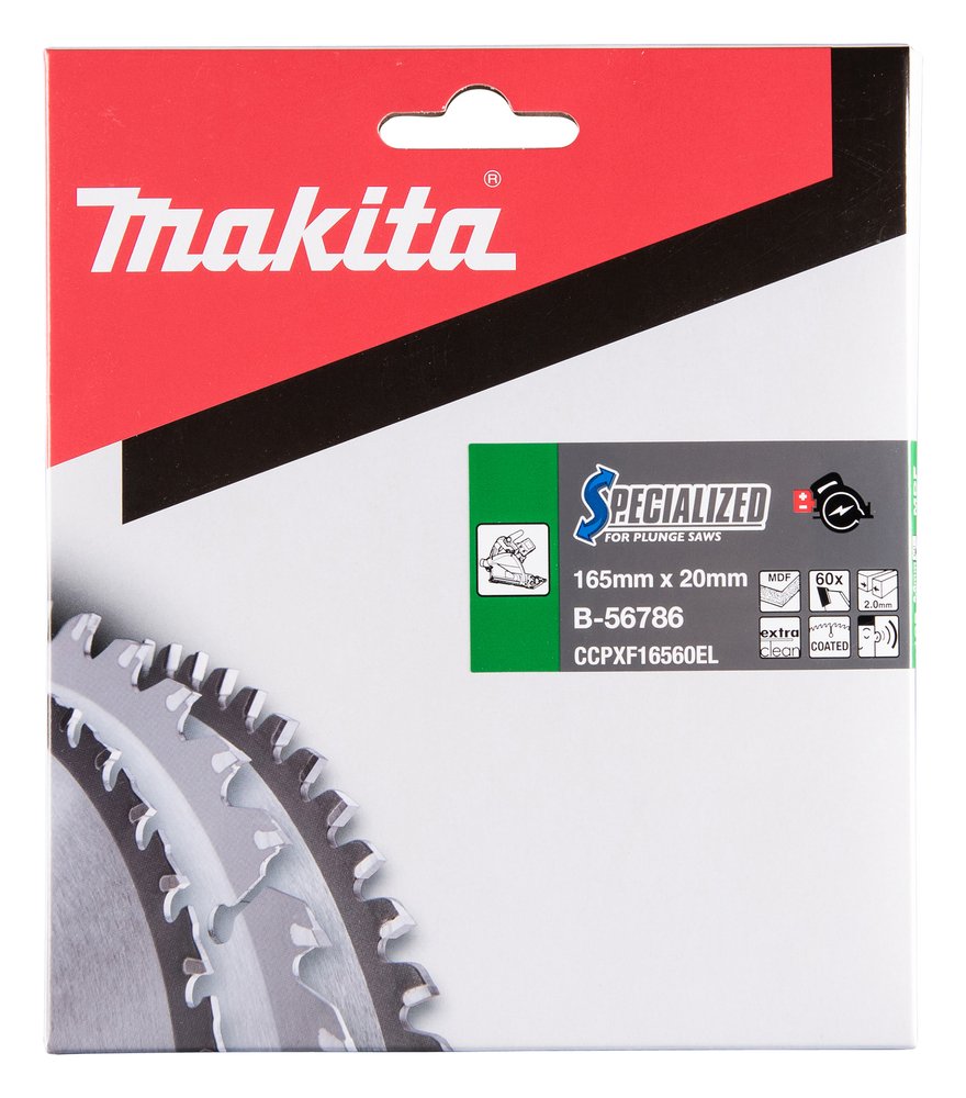 T.C.T hammastega saeketas MDF-i/laminaadi-I lõikamiseks 165X2X20mm 5° T60 SPECIALIZED saeketas sukelduslõigetele – Makita