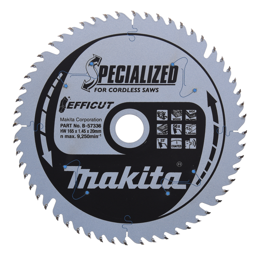 T.C.T hammastega saeketas puidu/MDF-i/laminaadi lõikamiseks 165X1.45X20mm 23° T56 EFFICUT – Makita