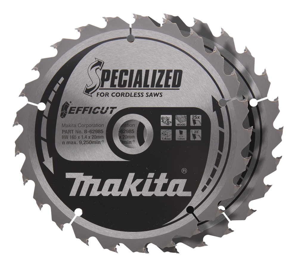 T.C.T hammastega saeketas puidu lõikamiseks 165X1.4X20mm 23° T25 EFFICUT 2 tk. – Makita