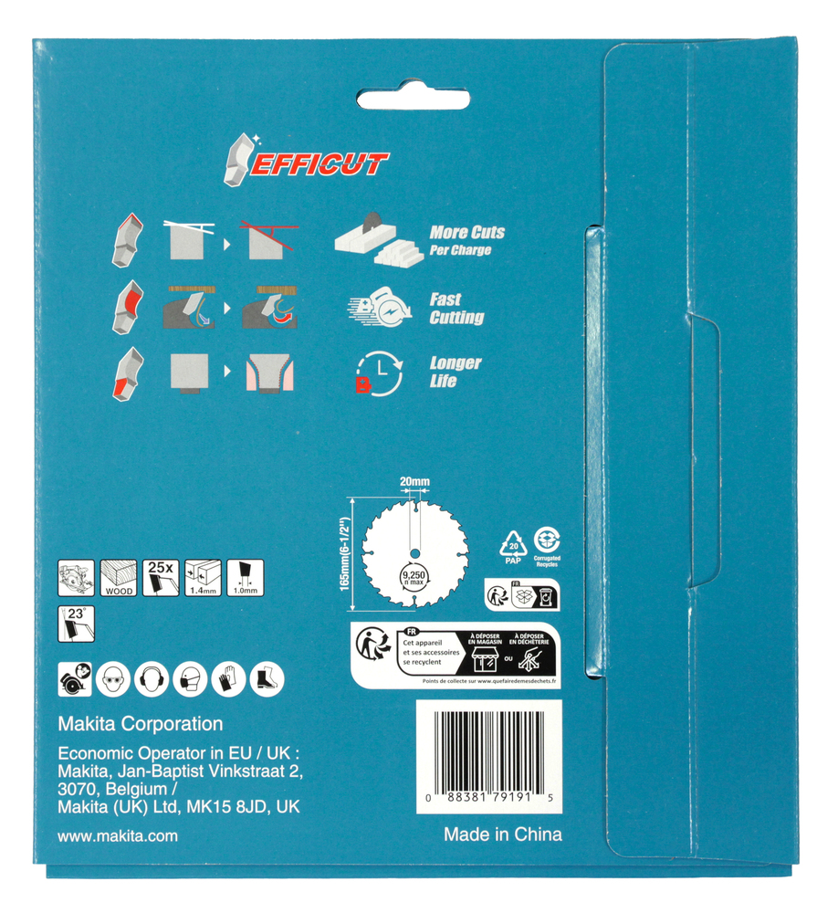 T.C.T hammastega saeketas puidu lõikamiseks 165X1.4X20mm 23° T25 EFFICUT 2 tk. – Makita