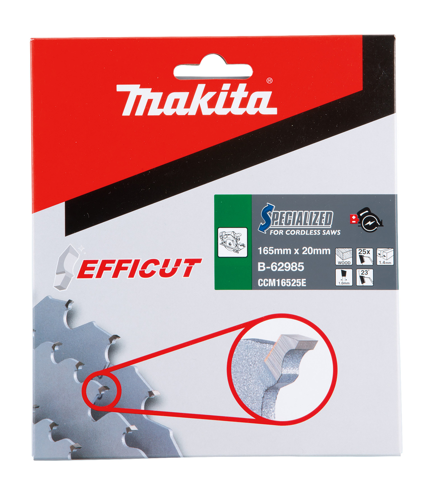 T.C.T hammastega saeketas puidu lõikamiseks 165X1.4X20mm 23° T25 EFFICUT – Makita