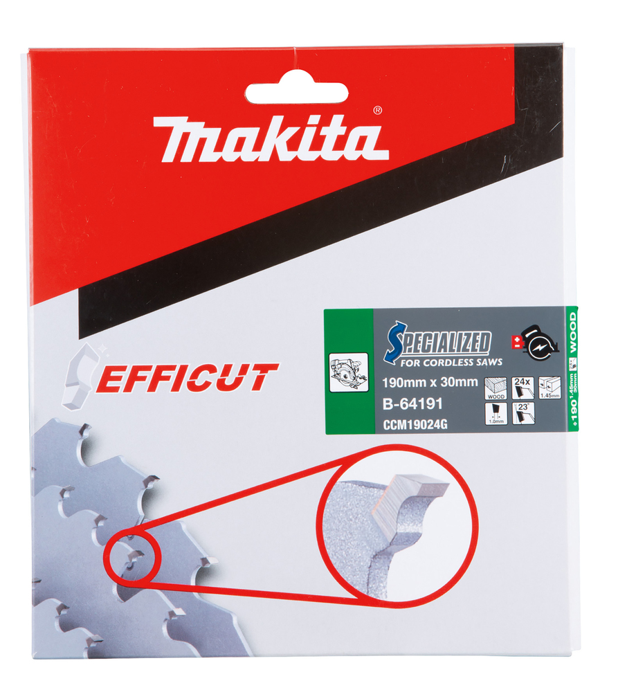T.C.T hammastega saeketas puidu lõikamiseks 190X1.45X30mm 23° T24 EFFICUT – Makita