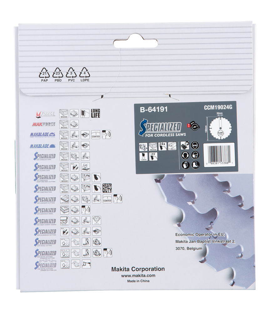 T.C.T hammastega saeketas puidu lõikamiseks 190X1.45X30mm 23° T24 EFFICUT – Makita