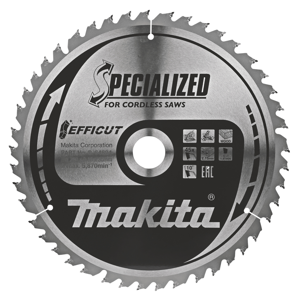 T.C.T hammastega saeketas puidu lõikamiseks 260X2.15X30mm 10° T45 EFFICUT – Makita