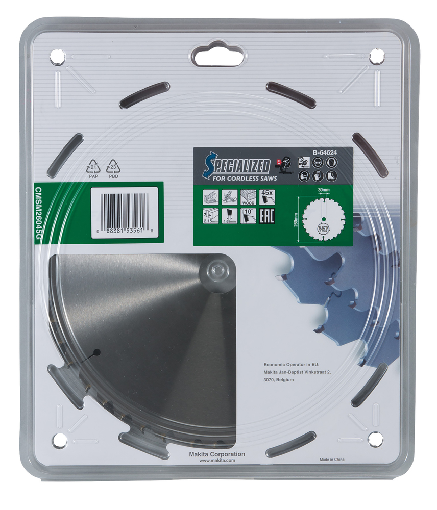 T.C.T hammastega saeketas puidu lõikamiseks 260X2.15X30mm 10° T45 EFFICUT – Makita