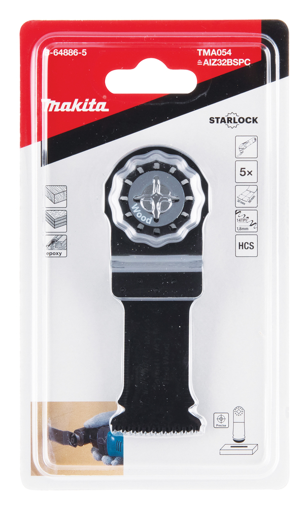Multitool ristilõikamise saetera 32mm TMA054; HCS, starlock, puidule , 5tk – Makita