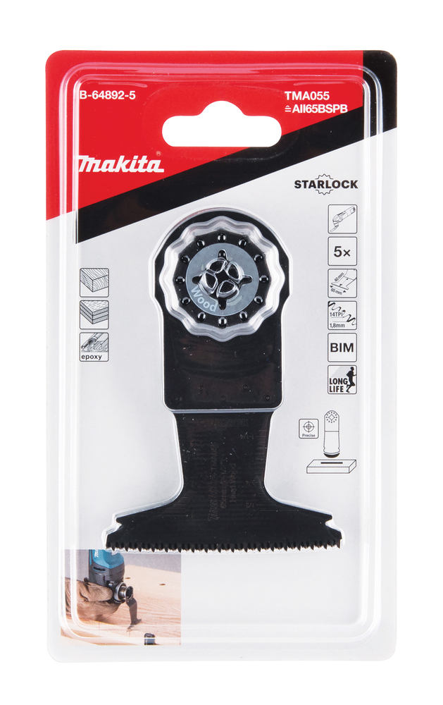 Multitool ristilõikamise saetera 65mm TMA055; BIM, starlock, puidule , 5tk – Makita