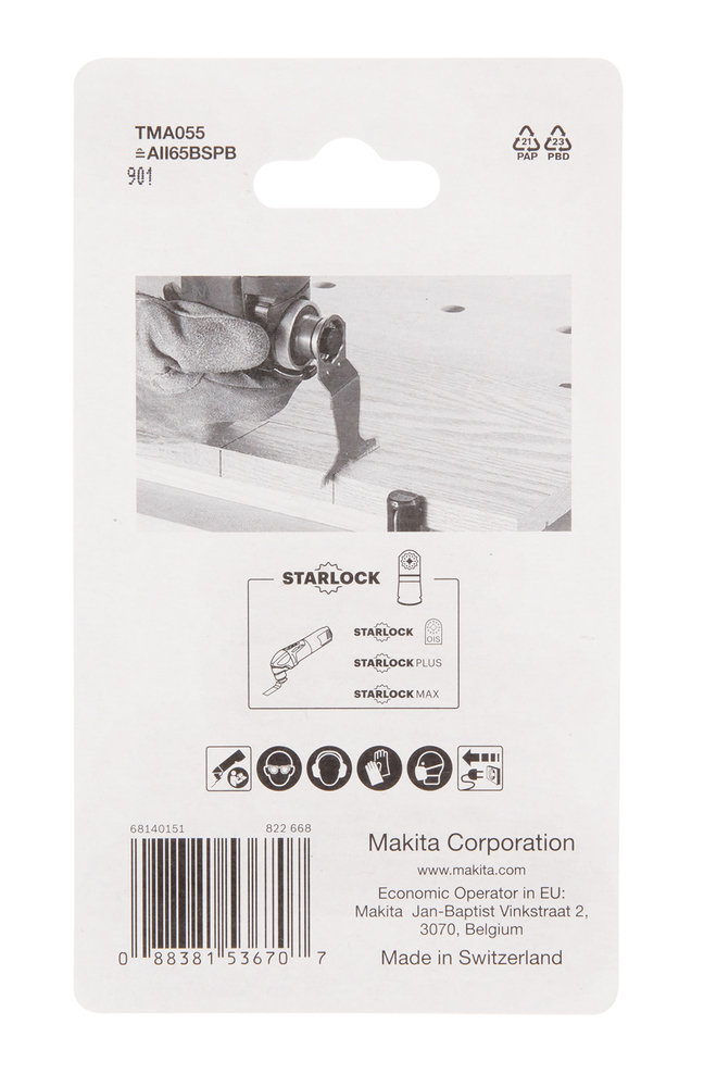 Multitool ristilõikamise saetera 65mm TMA055; BIM, starlock, puidule , 5tk – Makita