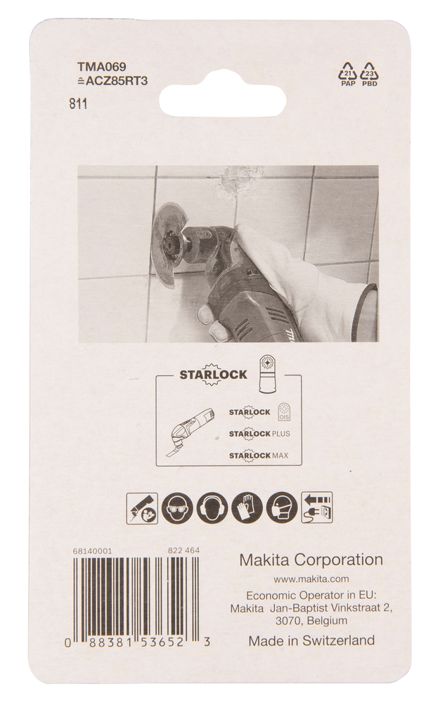 MULTITOOL HM SEGMENT SAETERA 85mm TMA069; HM GRIT #30, STARLOCK, Vuugi- ja plaatimissegud, Klaasriie – Makita