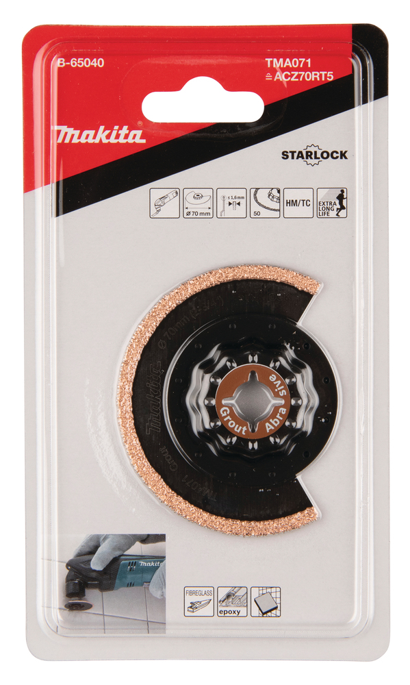 MULTITOOL HM SEGMENT SAETERA 70mm TMA071; HM GRIT #50, STARLOCK, Vuugi- ja plaatimissegud, Klaasriie – Makita
