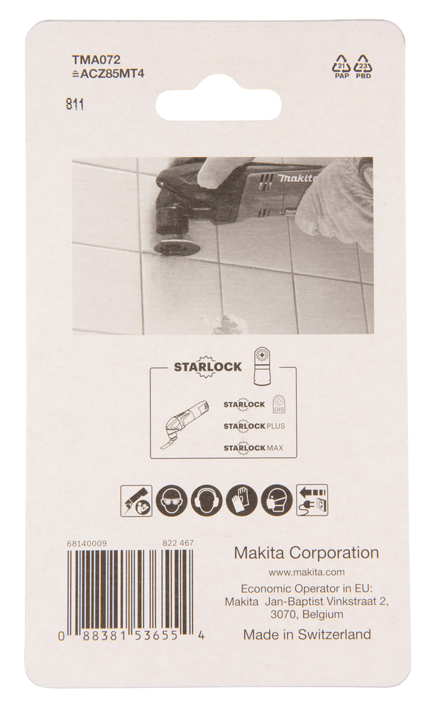 MULTITOOL HM SEGMENT SAETERA 85mm TMA072; HM GRIT #40, STARLOCK, Vuugi- ja plaatimissegud, Klaasriie – Makita
