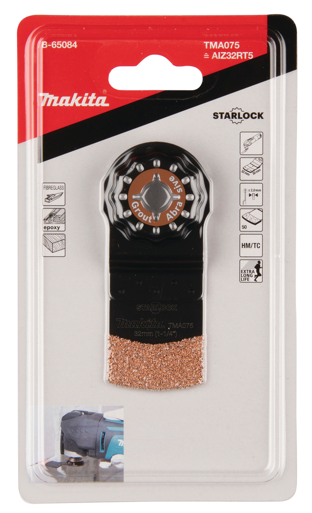 MULTITOOL HM/TC TERA 32mm TMA075; GRIT#50, STARLOCK, Vuugi- ja plaatimissegud, Klaasriie – Makita