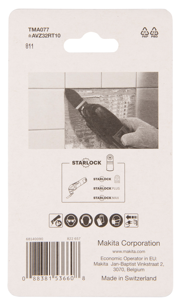 MULTITOOL HM VUUGITERA 32mm TMA077; GRIT #100, STARLOCK, Vuugi- ja plaatimissegud, Klaasriie – Makita