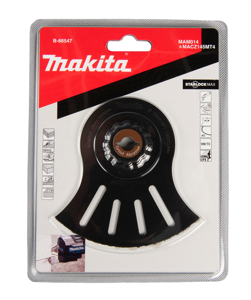 Multitool HM segment saetera 100mm MAM014; TC/HM riff grit #40, starlock MAX, vuugi- ja plaatimissegud, klaasriie – Makita