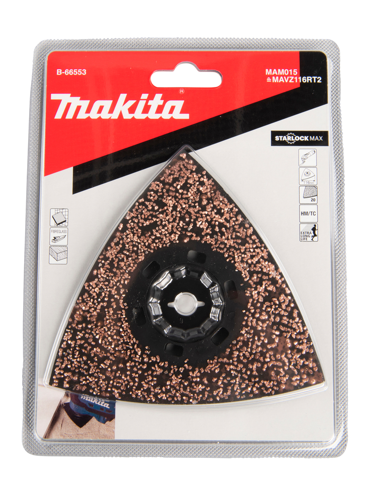 MULTITÖÖRIISTA LIHVIMISPLAAT 116mm MAM015, TC/HM TC/HM RIFF KAREDUS #20, STARLOCK MAX, erinevate segude eemaldamiseks, plaadiliimide eemaldamiseks, värvi eemaldamiseks – Makita