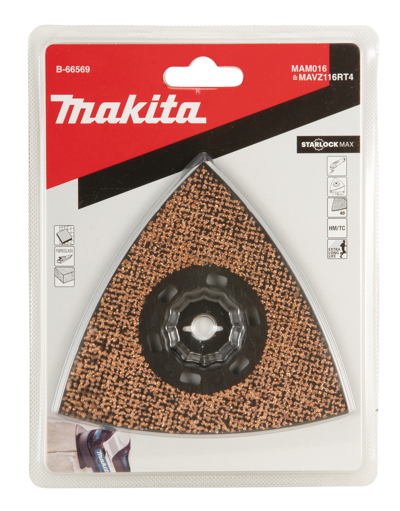 MULTITÖÖRIISTA LIHVIMISPLAAT 116mm MAM016, TC/HM TC/HM RIFF KAREDUS #40, STARLOCK MAX, erinevate segude eemaldamiseks, plaadiliimide eemaldamiseks, värvi eemaldamiseks – Makita