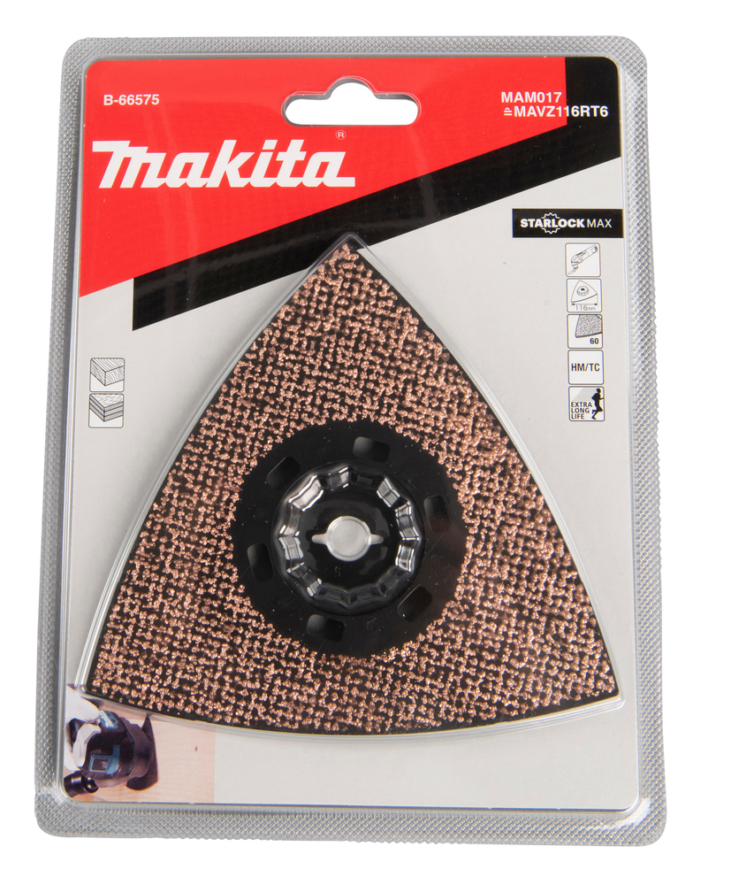Multitööriista lihvimisplaat 116mm MAM017, TC/HM riff karedus #60, starlock MAX, puidule, erinevad värvitud puitpinnad – Makita