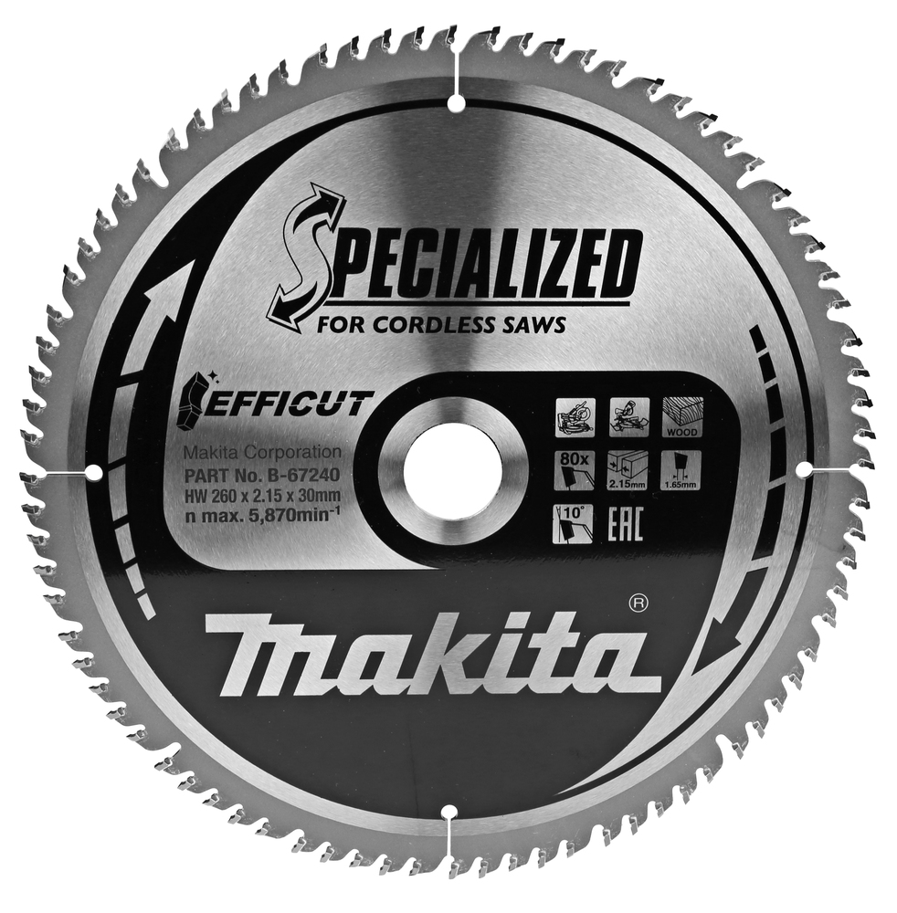 T.C.T hammastega saeketas puidu lõikamiseks 260X2.15X30mm 10° T80 EFFICUT – Makita