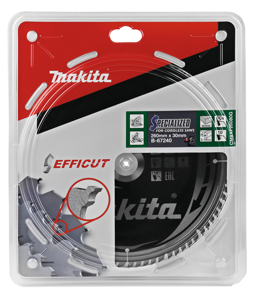 T.C.T hammastega saeketas puidu lõikamiseks 260X2.15X30mm 10° T80 EFFICUT – Makita