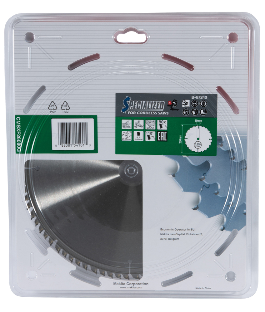 T.C.T hammastega saeketas puidu lõikamiseks 260X2.15X30mm 10° T80 EFFICUT – Makita