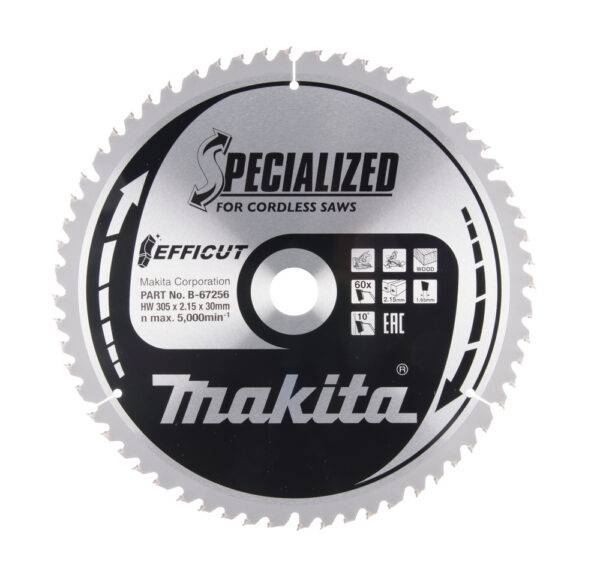 T.C.T hammastega saeketas puidu lõikamiseks 305X2.15X30mm 10° T60 EFFICUT – Makita