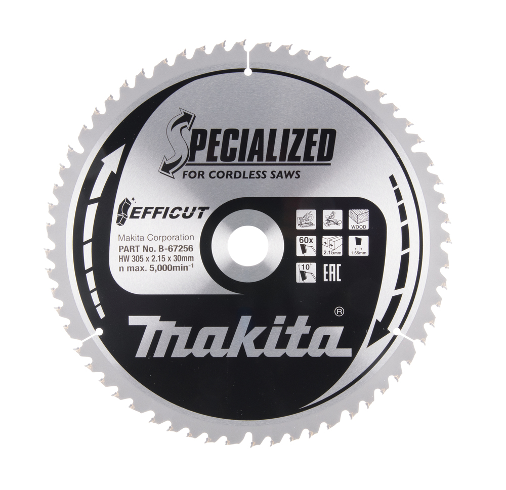 T.C.T hammastega saeketas puidu lõikamiseks 305X2.15X30mm 10° T60 EFFICUT – Makita