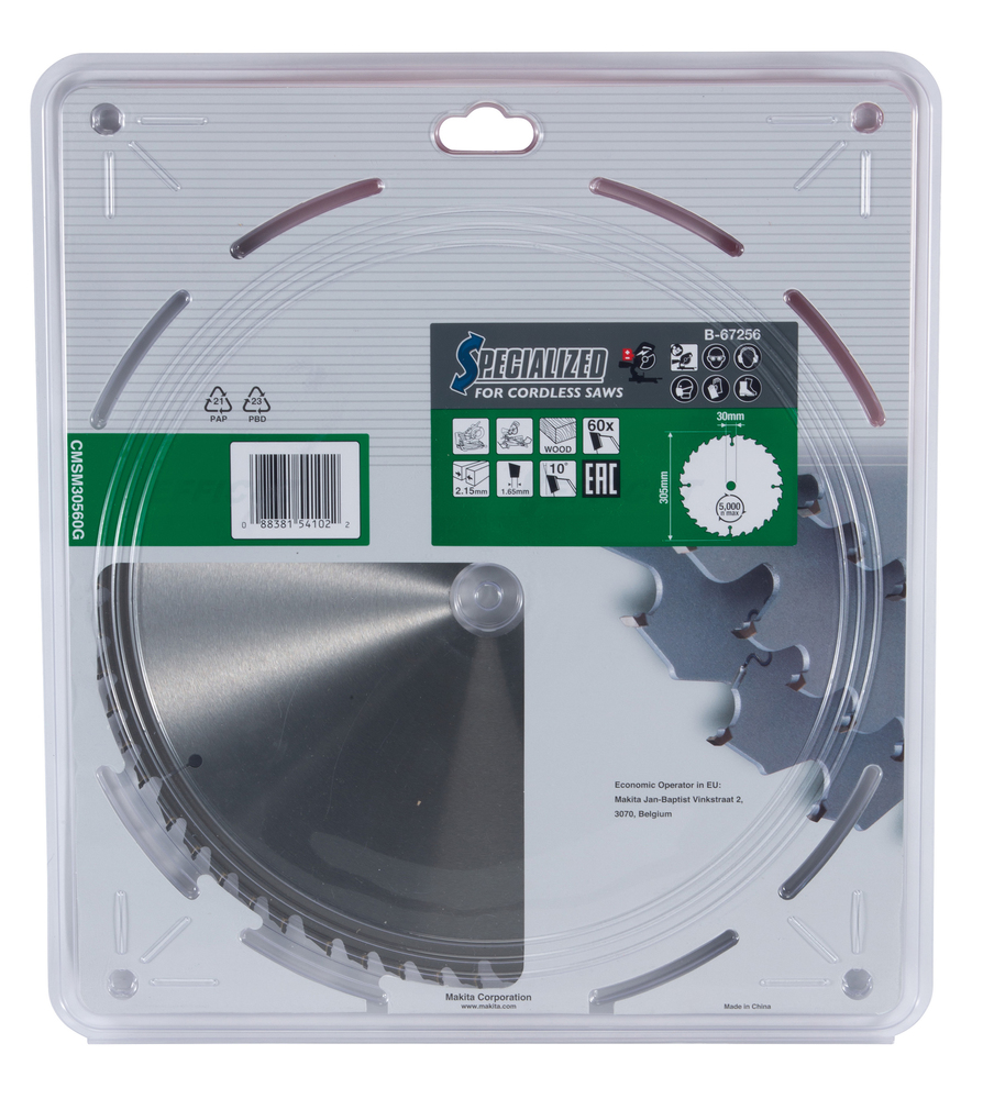 T.C.T hammastega saeketas puidu lõikamiseks 305X2.15X30mm 10° T60 EFFICUT – Makita