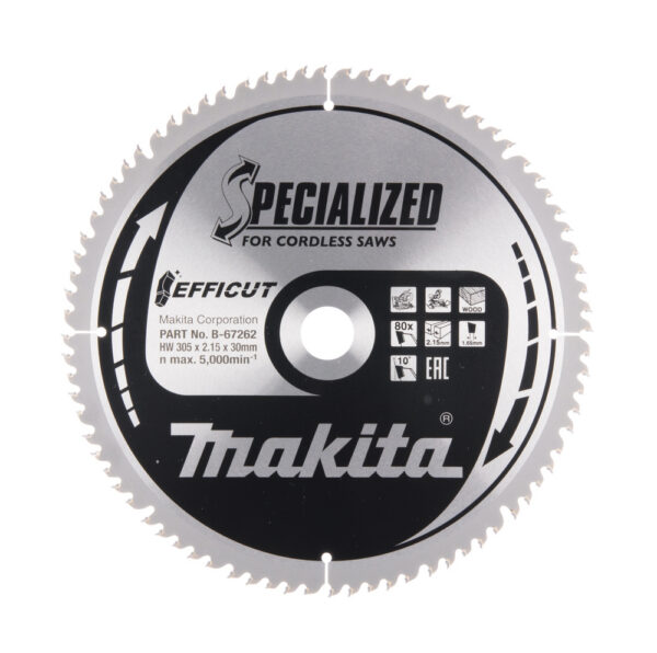 T.C.T hammastega saeketas puidu lõikamiseks 305X2.15X30mm 10° T80 EFFICUT – Makita