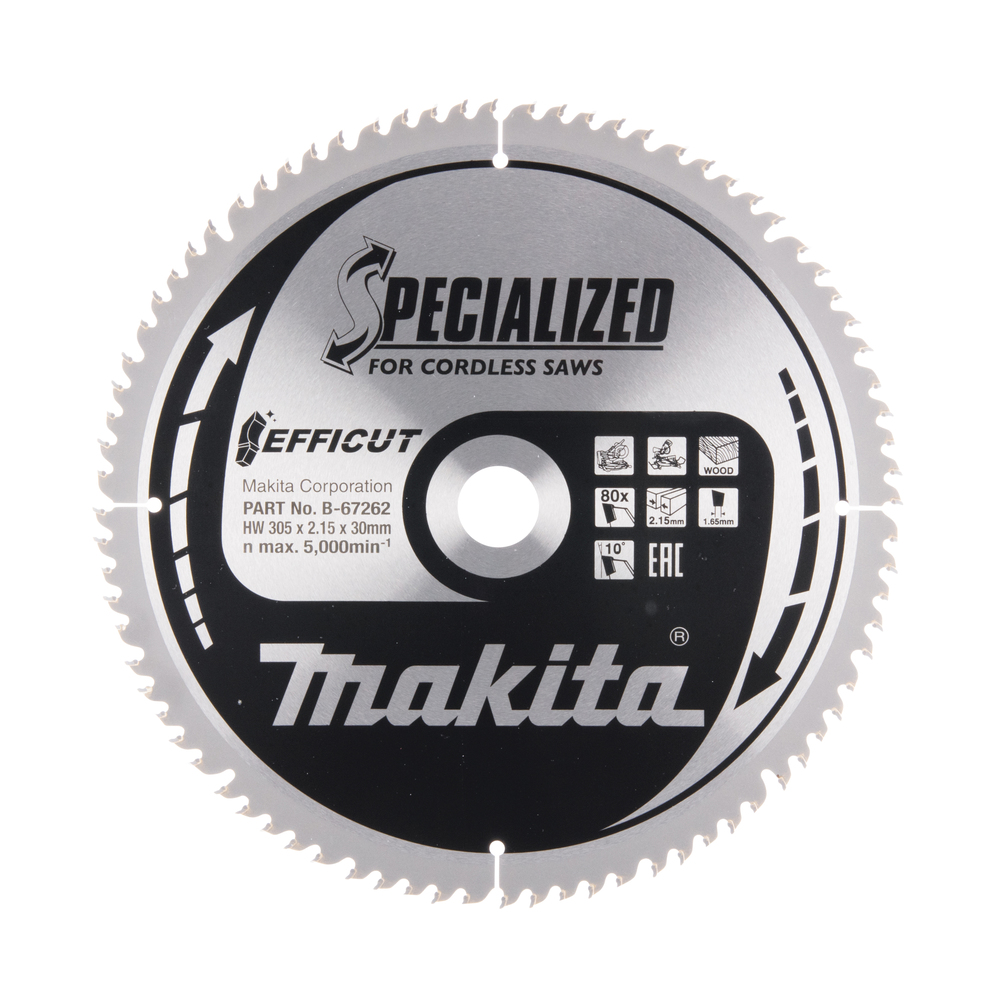 T.C.T hammastega saeketas puidu lõikamiseks 305X2.15X30mm 10° T80 EFFICUT – Makita