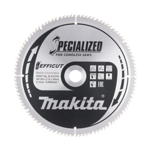 T.C.T hammastega saeketas puidu lõikamiseks 305X2.15X30mm 10° T100 EFFICUT – Makita