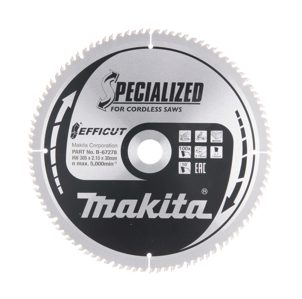 T.C.T hammastega saeketas puidu lõikamiseks 305X2.15X30mm 10° T100 EFFICUT – Makita