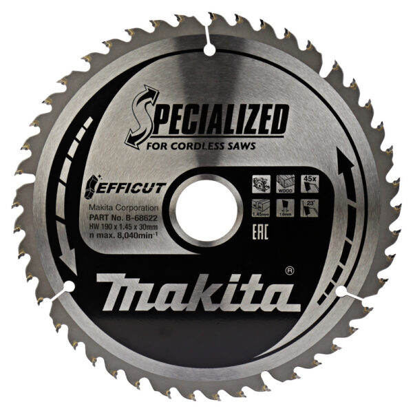 T.C.T hammastega saeketas puidu lõikamiseks 190X1.45X30mm 23° T45 EFFICUT – Makita