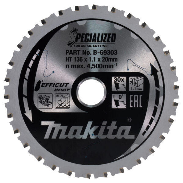 T.C.T hammastega saeketas metalli lõikamiseks 136X1.1X20mm 0° T30 EFFICUT METAL – Makita