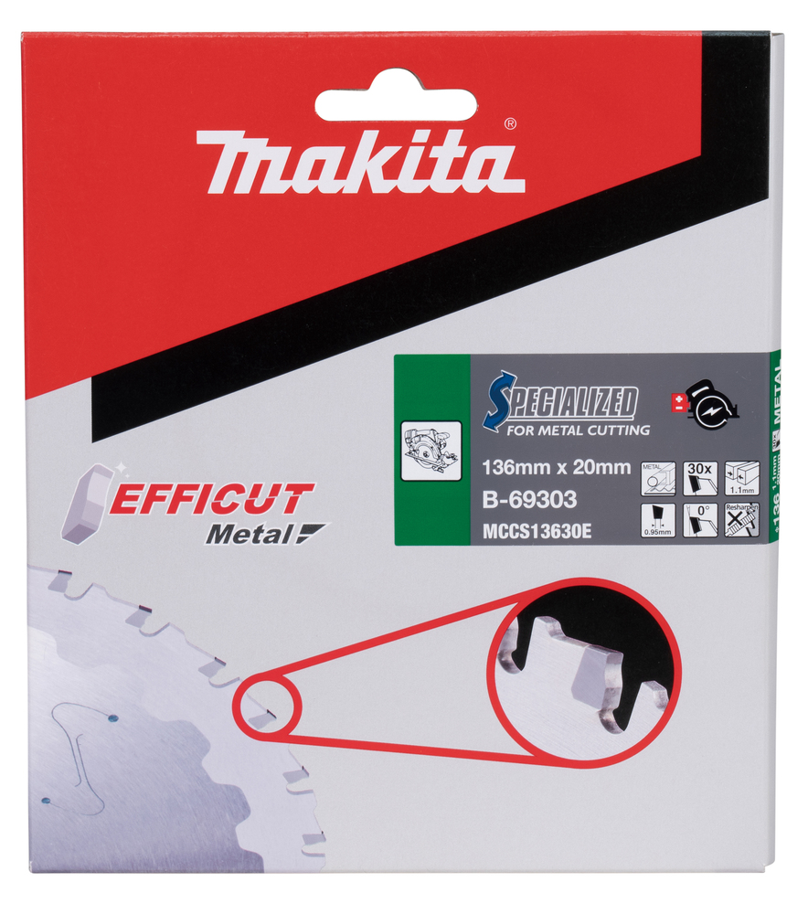 T.C.T hammastega saeketas metalli lõikamiseks 136X1.1X20mm 0° T30 EFFICUT METAL – Makita